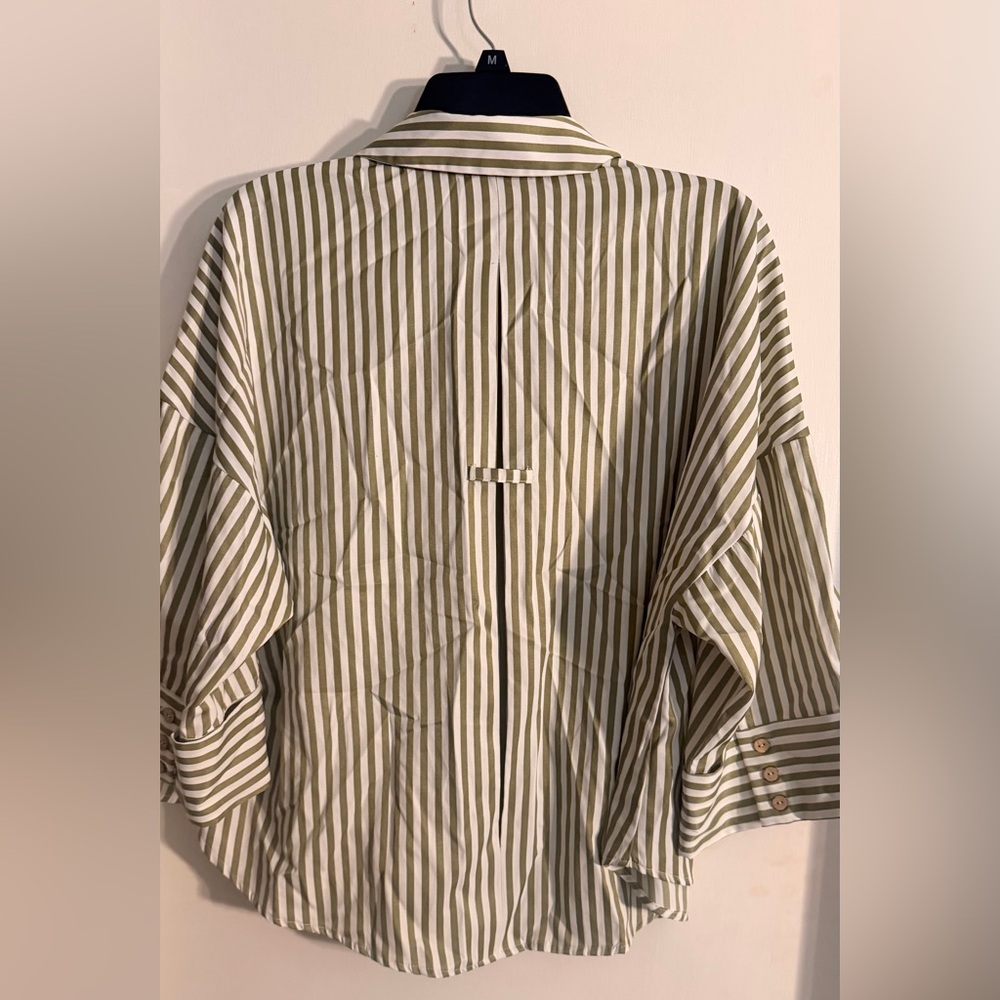 Zara Striped Green and White Shirt NWT - Picture 5 of 6